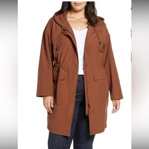 EILEEN FISHER Hooded Organic Cotton Blend Coat In Nutmeg Hooded‎ Size XS